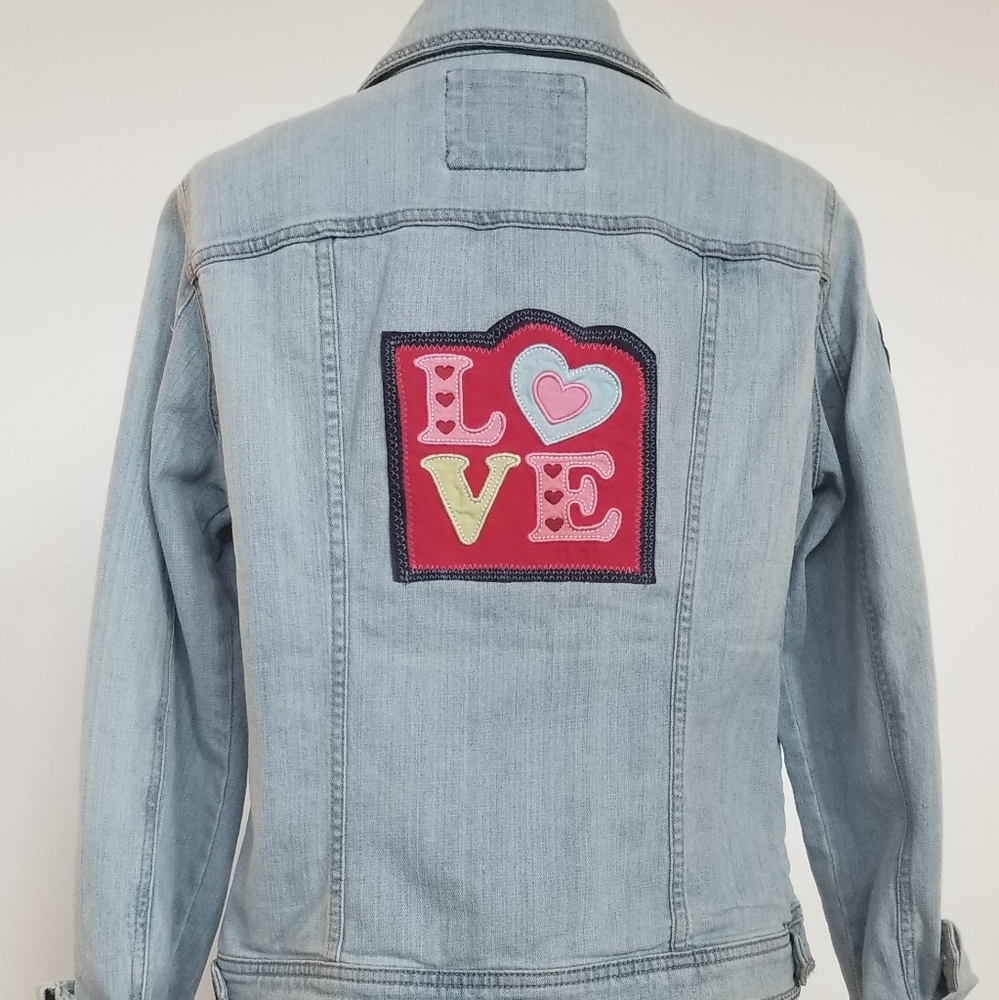Love, heart light blue denim jacket
